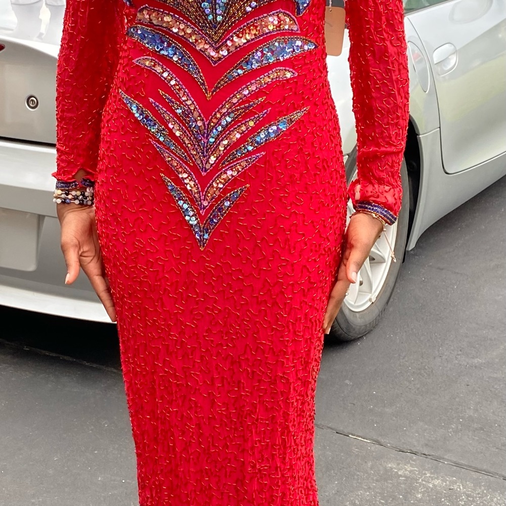 Red sequins formal dress